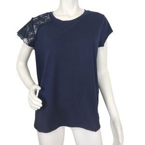 Brooks Brothers Navy Lace Sleeve Short Sleeve Size L